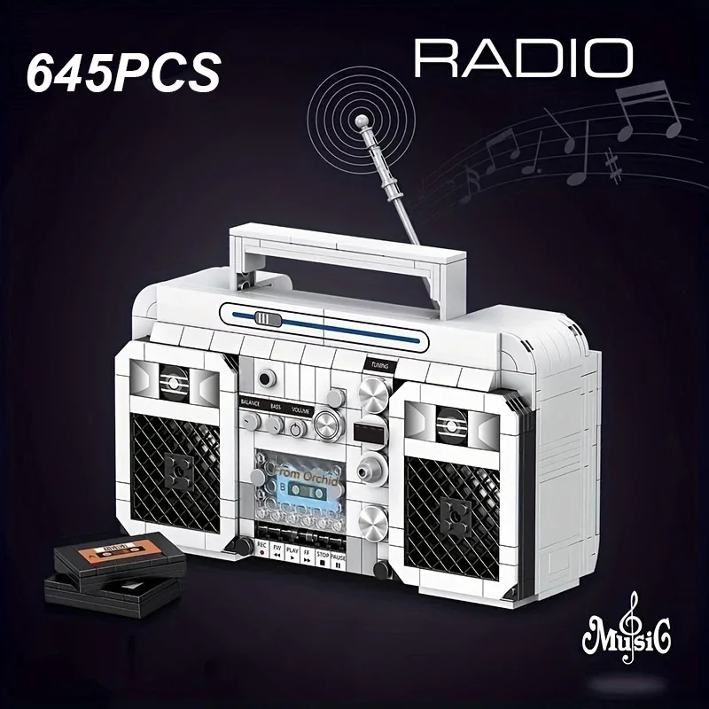 

645PCS White Radio Building Block Set Retro Tape Recorder Walkman Model Bricks Toys Idea Decoration Children's Christmas Gifts