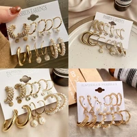 6 pair vintage punk geometric pearl dangle earrings jewelry earrings set drop hoop earring