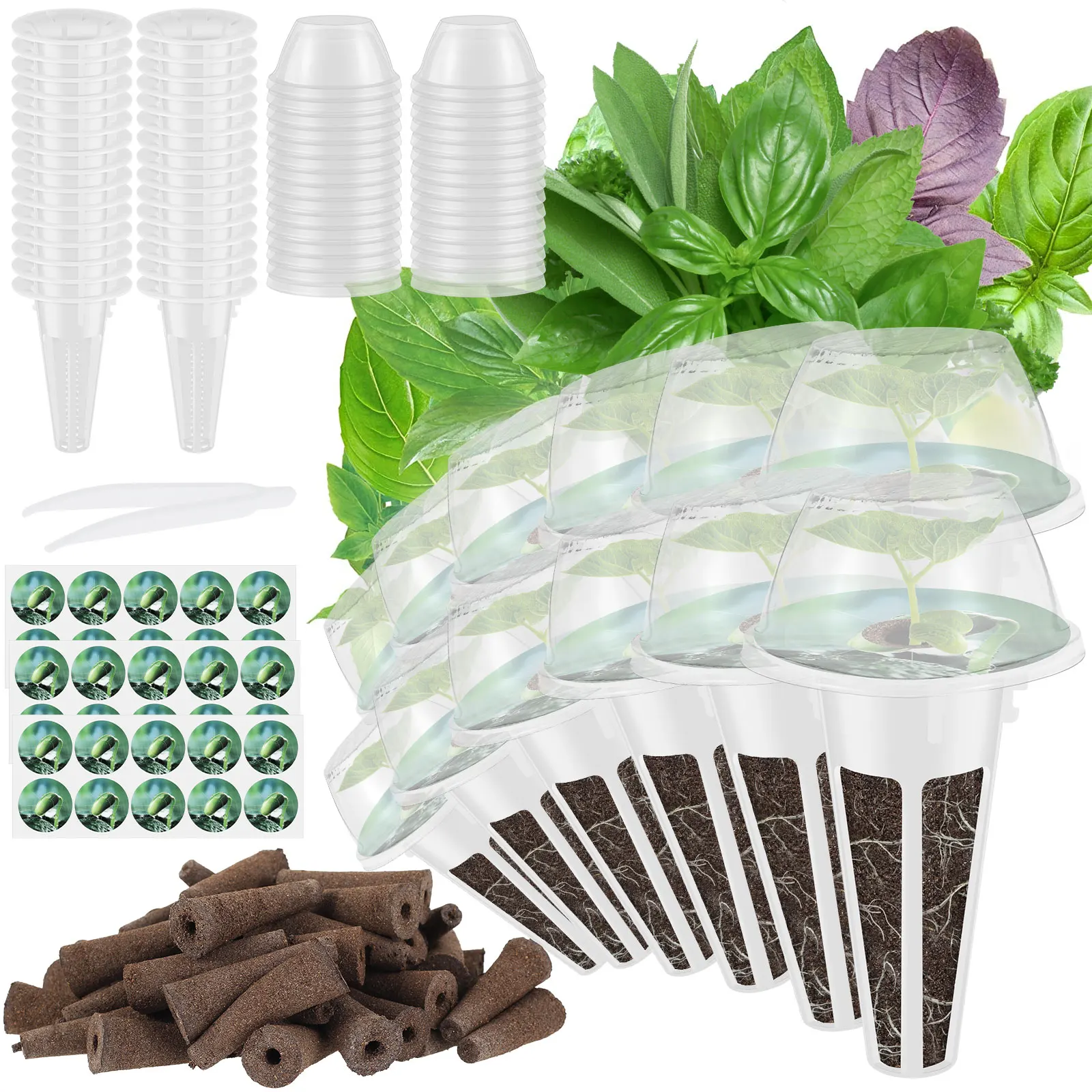 

121Pcs Seed Pod Kit Transparent Reusable Hydroponic Growing System with 30 Grow Baskets 30 Grow Domes 30 Labels 30 Grow Sponges