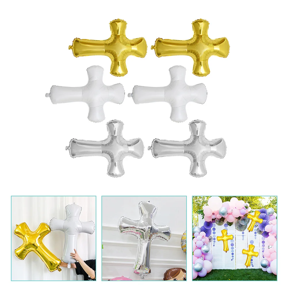 

6 Pcs Cross Baptism Balloons Baby Girl Decor Wedding Balloons Baby Boy Ornament Decorate Party Balloons