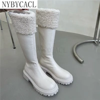 2022 winter fur knee high boots woman zipper thing high bootties ladies zippers long boots female fashion non slip shoes new