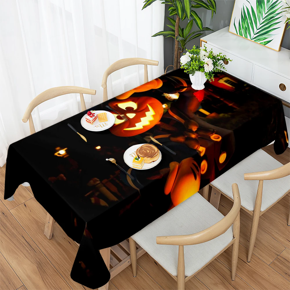 

Halloween Tablecloth Horror Pumpkin Pattern Black Cat Bat Print Square Printed Tablecloth Festive Decor Home Party Tablecloth