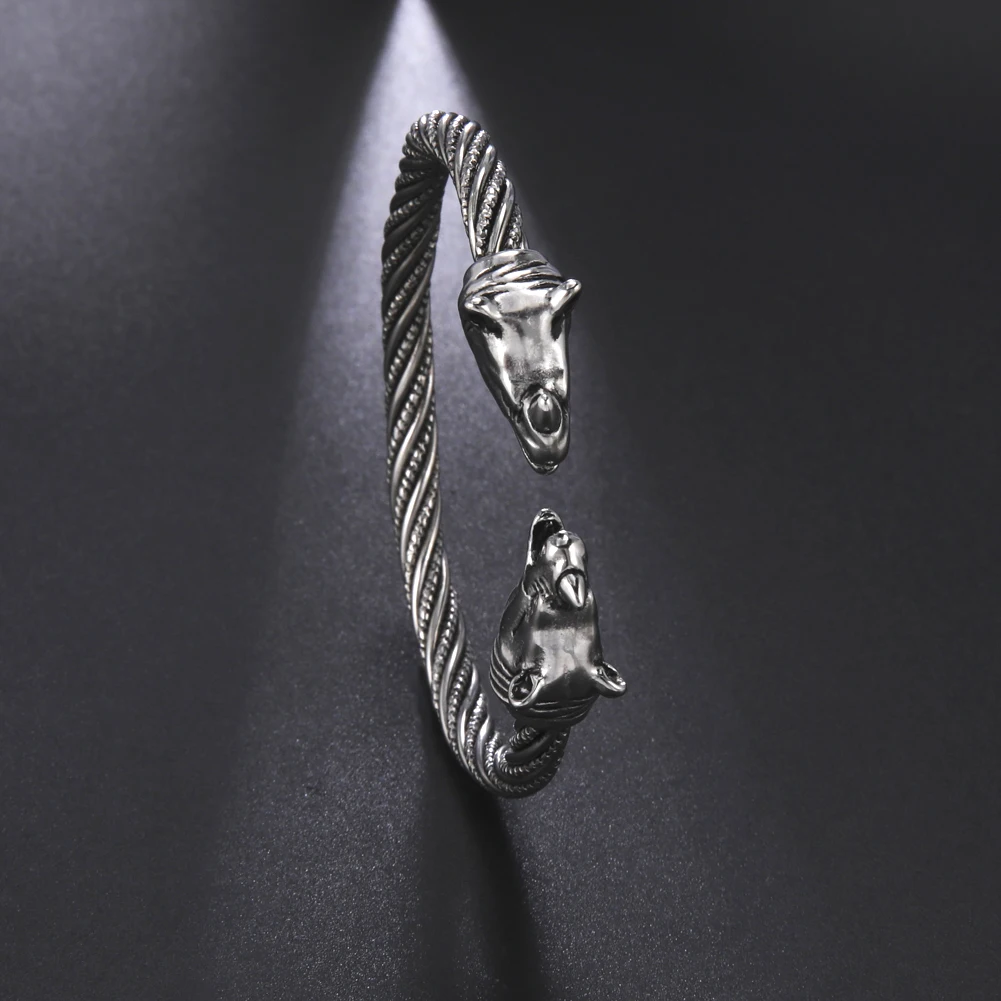 

Viking Animal Cuff Bangles for Men LionWolf SkeletonCrocodile Snake Eagle Stainless Steel Bracelet Nordic Vintage Male Jewelry