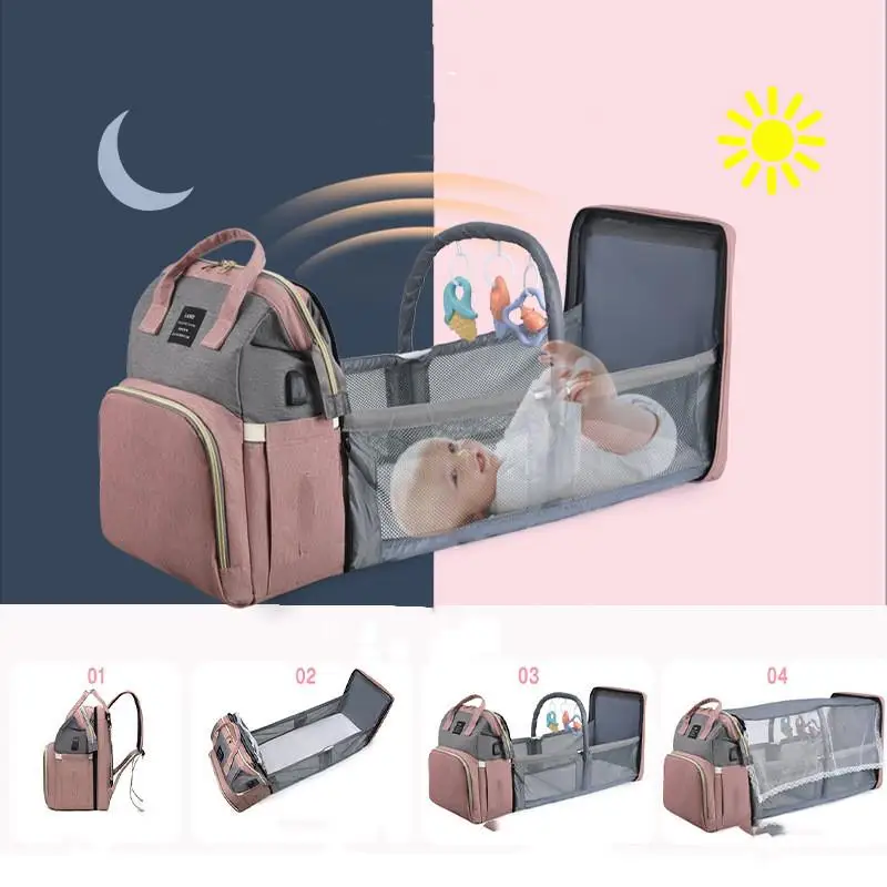 Folding Mommy Bag Lightweight Portable Folding Crib Bed Large-capacity Baby Backpack Female Mommy Outting Bag Mummy Bag