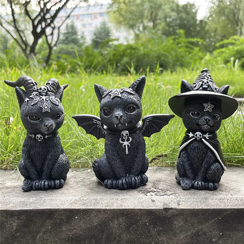 

Magic Devil Black Cat Halloween Outdoor Desktop Ornament Fairy Garden Animal Statue Figurine Halloween Christmas Decoration