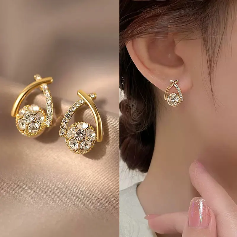 

2023 New Exquisite Micro Inlaid Shiny Zircon Stud Earrings For Women Korean Style Luxury Earring Girl Party Temperament Jewelry