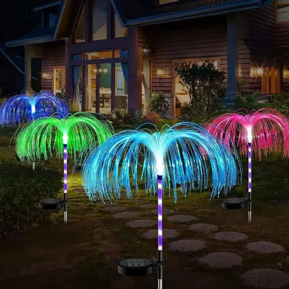 

2pcs Jellyfish Shape Solar Fiber Optic Lawn Lights 600mah Battery Garden Lamp For Outdoor Lighting Patio Villa Yard Decor