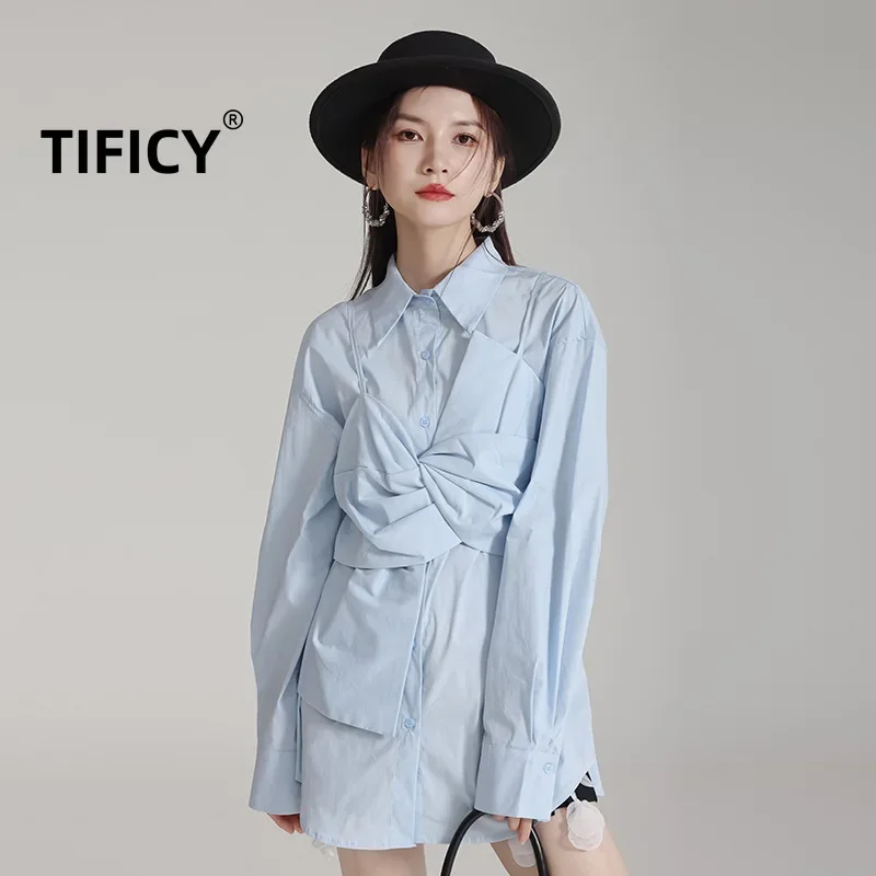 Сертифицированный Модный женский дизайн рубашка средней длины с длинным рукавом
