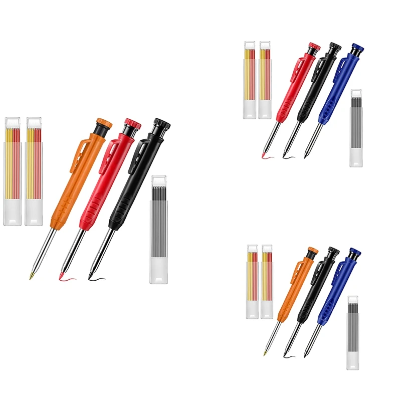 

3 Solid Color Woodworking Pencils,Long Nostril Automatic Pencil Marking Tool, With Built-In Sharpener,For Woodworking