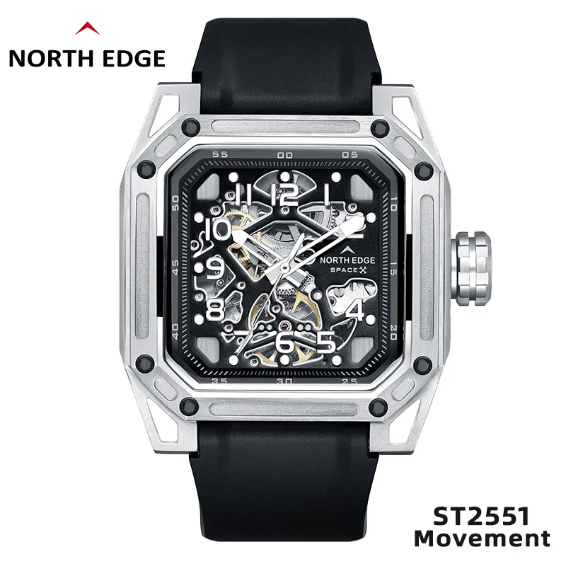Мужские механические часы NORTH EDGE, автоматические часы с скелетом из нержавеющей стали, водонепроницаемые, 100 м
