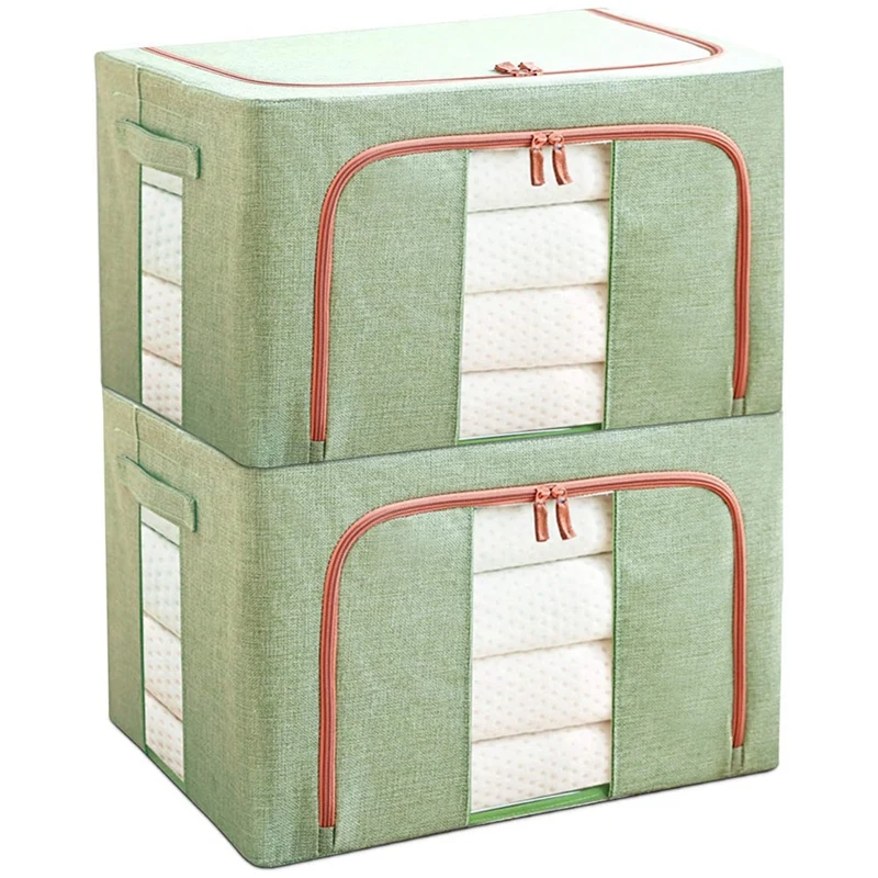 

Stackable Storage Bins, Closet Organizer Boxes With Windows & Zippers, Foldable Containers For Clothes, Set Of 2