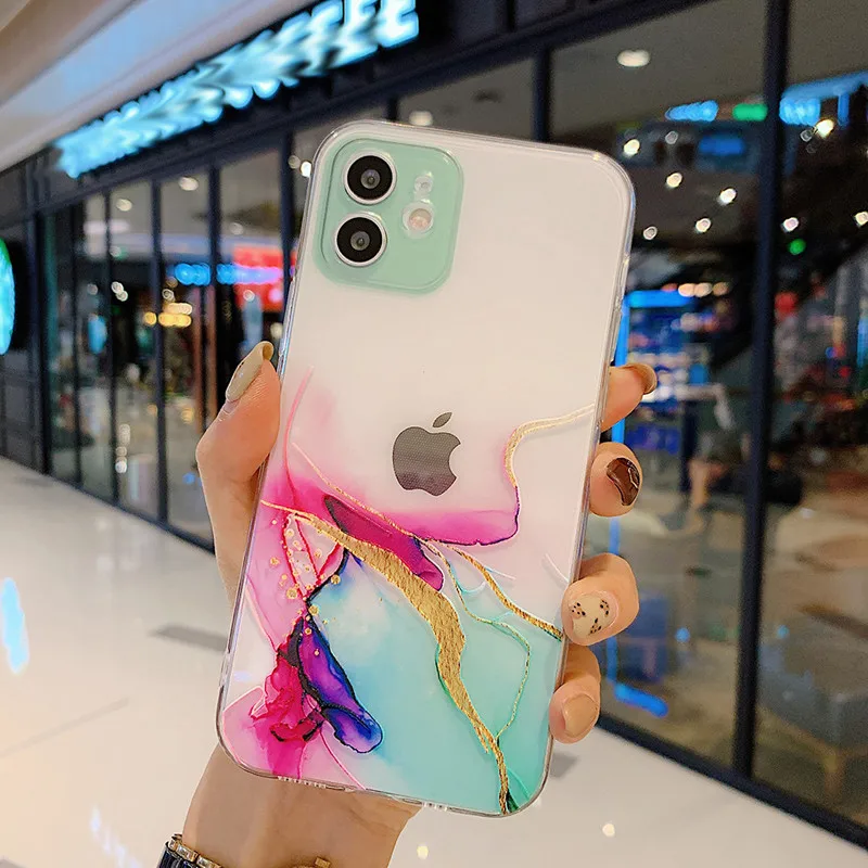 

Чехол для телефона с акварельным рисунком для iPhone 12 Pro 11 Pro Max X XR XS Max 7 8 6s Plus SE 2020, прозрачный противоударный мягкий чехол из ТПУ