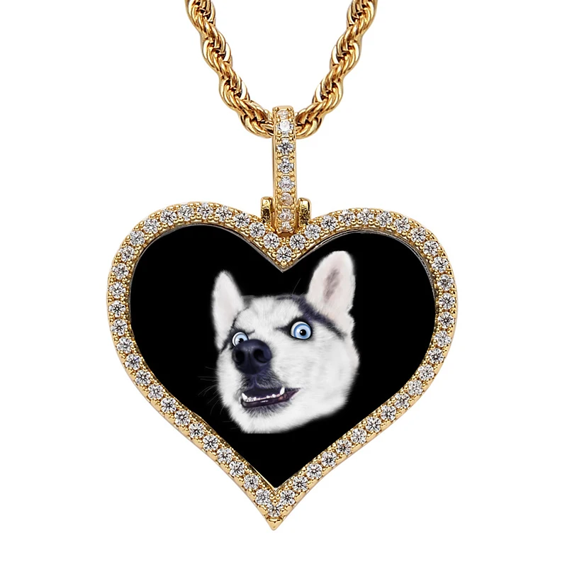 Фото-ожерелье 2022 Fashion Customized Heart с персонализированной картинкой и циркониевым хип-хоп украшением для пары мужчин дружбы.