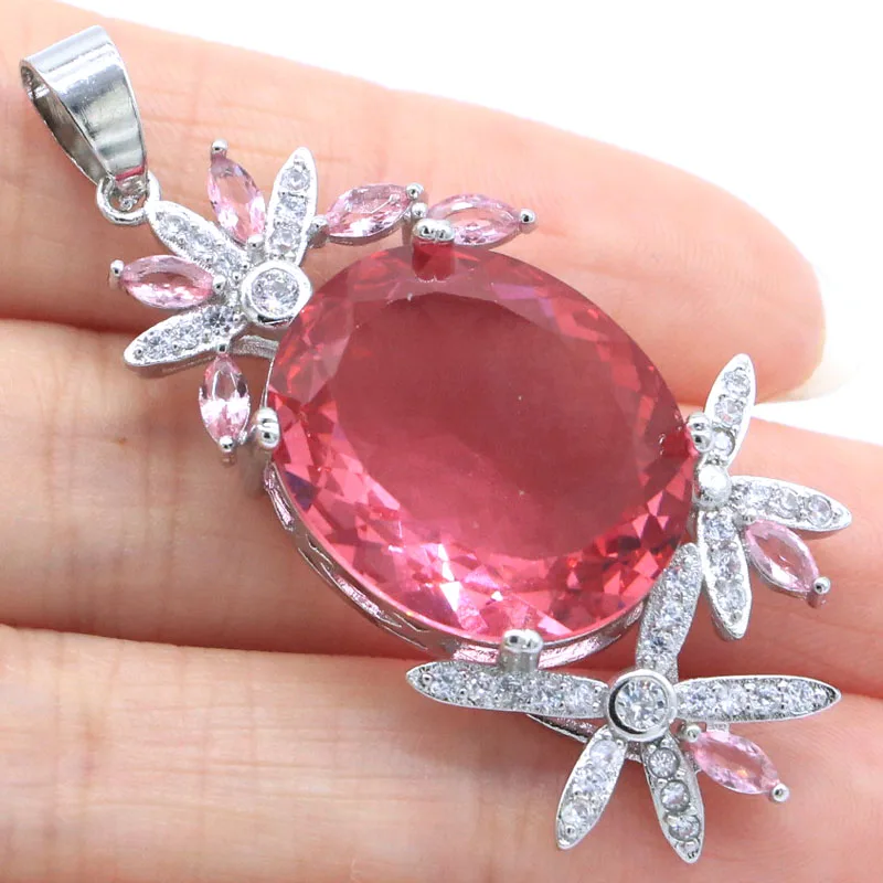 

53x25 мм великолепный большой драгоценный камень 22x18 мм розовый морганит CZ женский серебряный кулон для свиданий оптовая продажа Прямая поста...