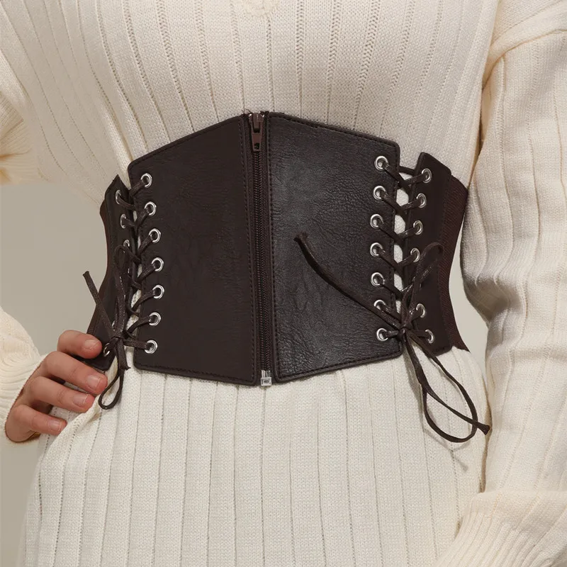 Простой иммитационный кожаный корсет пояс черный тонкий боди передняя молния