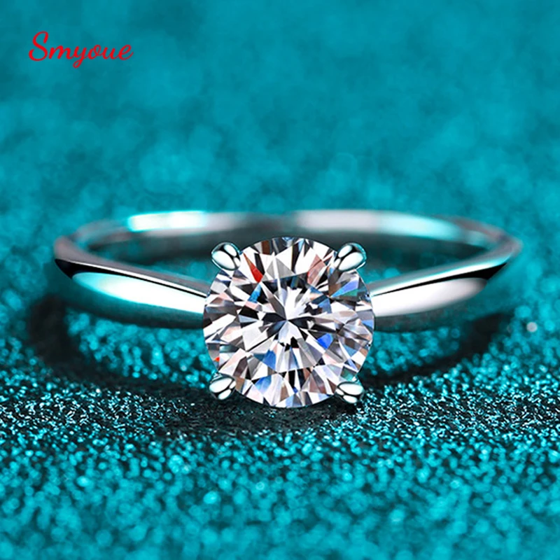 Smyoue White Gold 2ct 100% Moissanite Engagement Ring for Women S925 Sterling Silver Lab Diamond Promise Wedding Band Jewelry