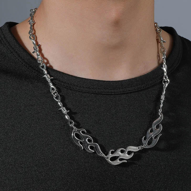 

European and American Nightclub Hip-hop Necklace Flame Pendant Simple Thorns All-match Tide Must-have Sweater Chain Accessories