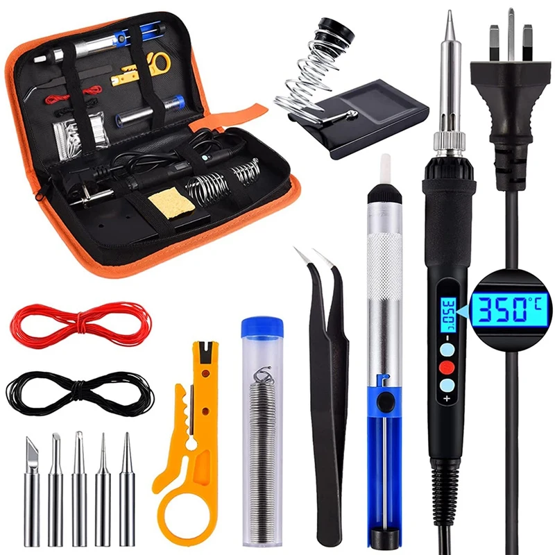 

Soldering Iron Kit Welding Tools - 60W 240V With LCD Digital Controlled Screen 5 Tips Desoldering Pump Stand US Plug