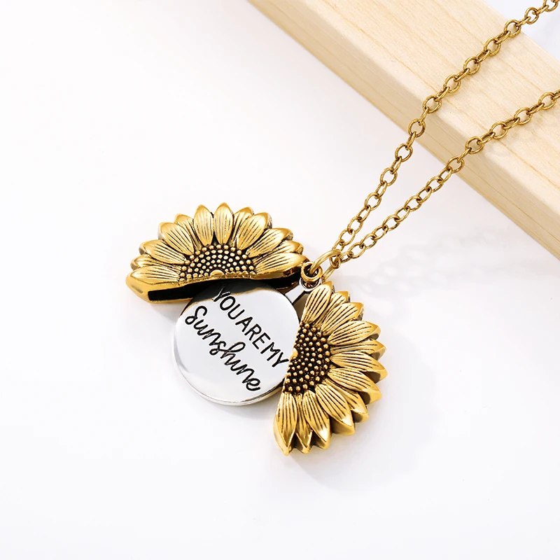 

You Are My Sunshine Sunflower Necklaces for Women Rose Gold Silver Color Long Chain Sun Flower Female Pendant Necklace Jewelry