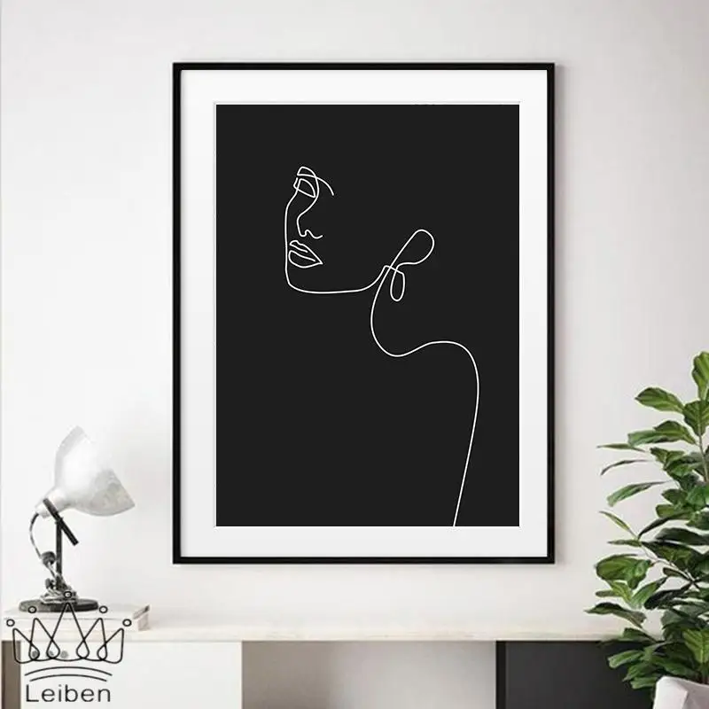 Абстрактная Женская линия лица холст живопись современный черный белый