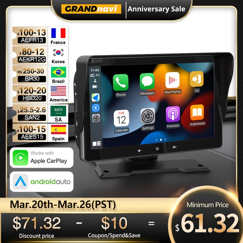 

Универсальный 7-дюймовый автомобильный радиоприемник, мультимедийный видеоплеер, беспроводной Carplay и беспроводной Android автомобильный сенс...