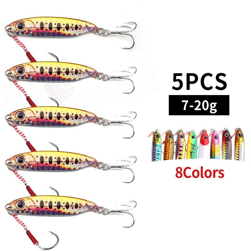 5PCS Laser Shining Fish Skin Artificial Bait Cast Metal Spoons Fishing Lure 7-20g Jigs Trout Bass Hard Lure with Sharp Hook