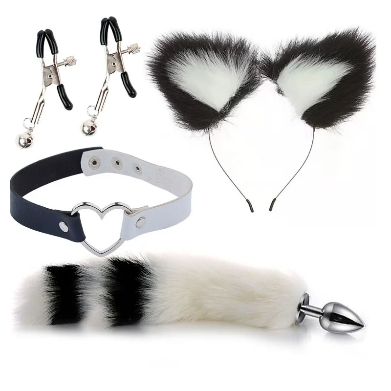 Cute Fox Tail Anal Plug Cat Ears Headbands Set Adult Games Nipple Clip Neck Collar Erotic Cosplay Sex Toys For Women Men |