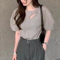 korean chic summer new french style young hollow design short sleeve shirt niche chic top shirt for women