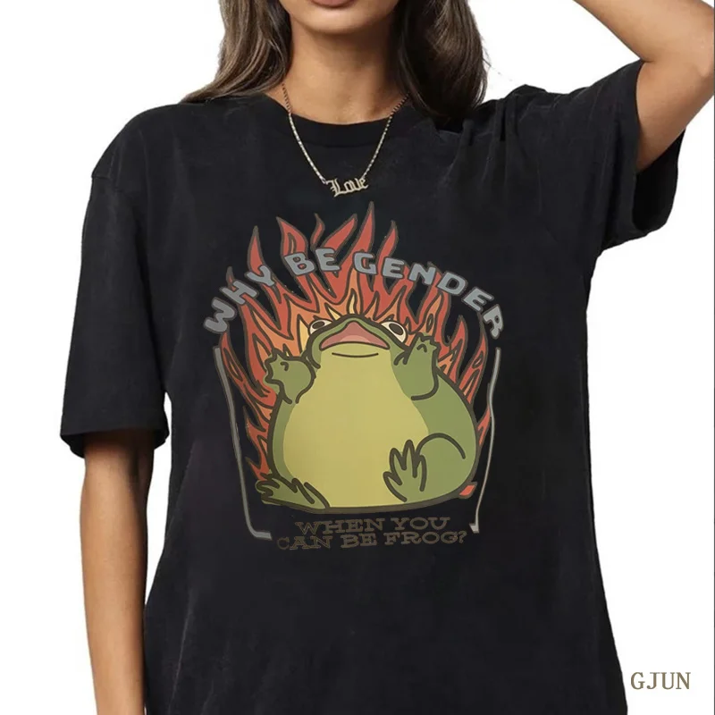 

Женская Винтажная футболка с круглым вырезом, с принтом лягушки