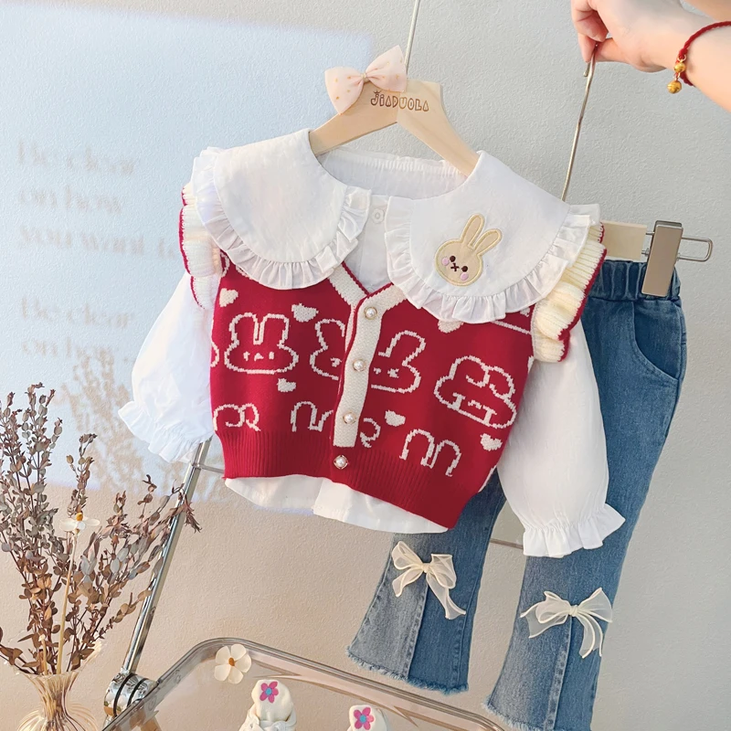 

2022 Autumn New Baby Girl Clothing Outfit Set Cute Print Infant Long Sleeve Outfit 1 2 3 4 Year Toddler Sweet Daily Cotton Wear