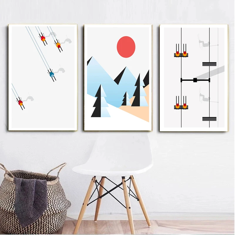 

Картина на холсте для зимних видов спорта, катания на лыжах, винтажный постер для путешествий и печать, картина для катания на лыжах в заснеж...