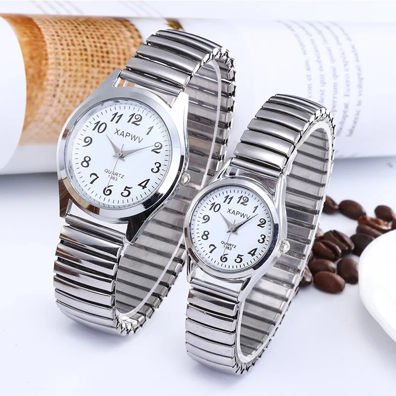 

Man Women Couple Wrist Watches Stainless Steel Band Alloy Lovers Business Movement Wristwatch Elastic Strap Band Quartz Watch