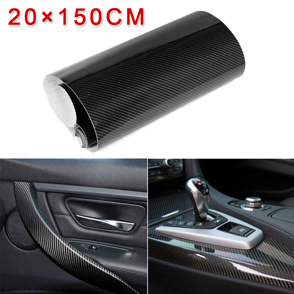 

1 Pcs 20 * 150CM 7D Car Glossy Carbon Fiber Stickers Decal Vinyl Film Interior Wrap Accessories Glossy Black Air Free