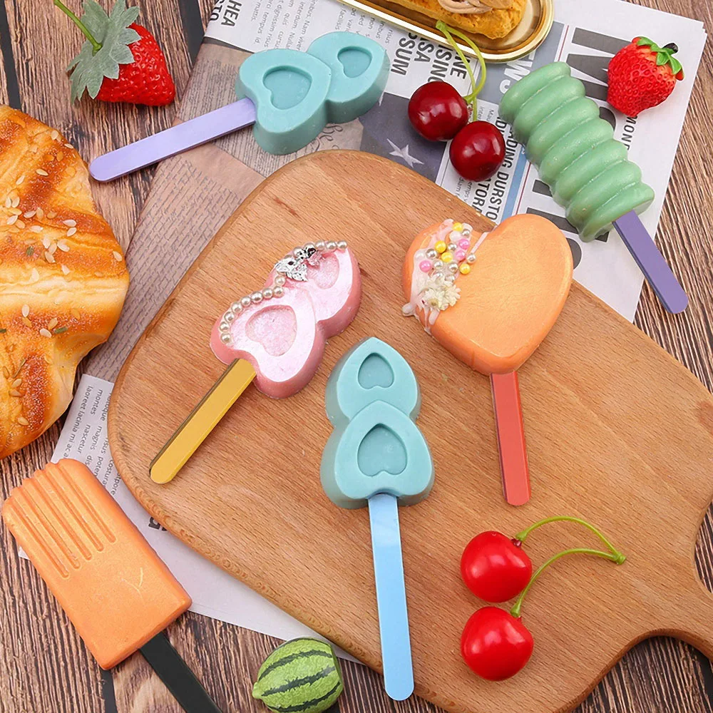 

10Pcs/Lot Colorful Acrylic Ice Cream Sticks Popsicle Stick Kids DIY Ice Cream Crafts Kitchen Ice Making Accessories 11.5X1CM