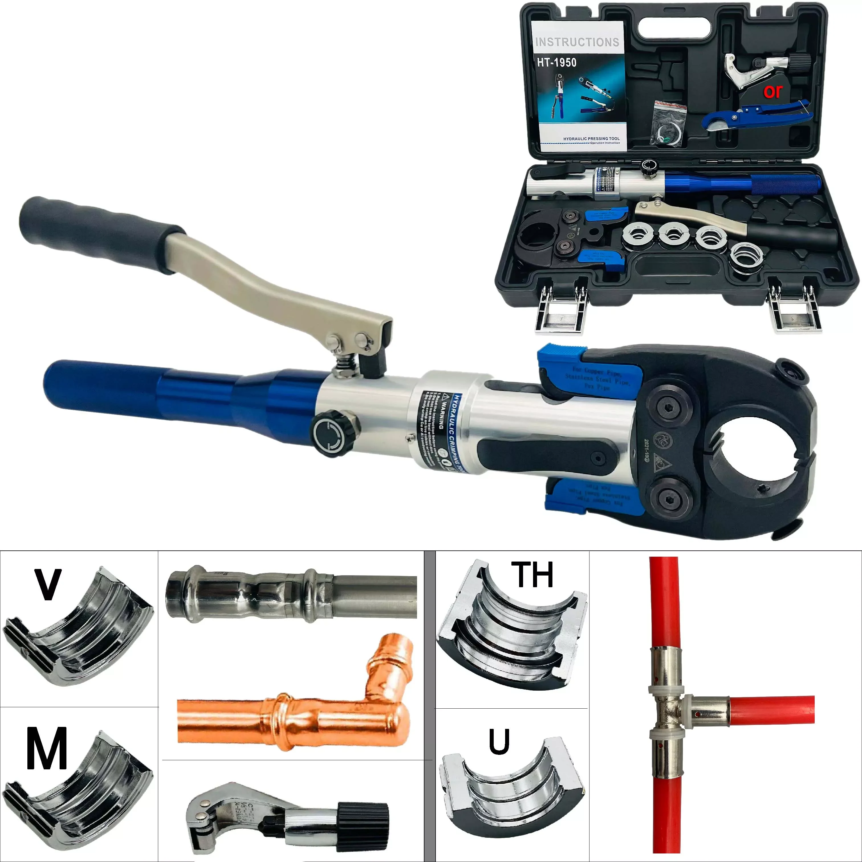 

2023New Hydraulic Pex Pipe Crimping Tools Pressing Plumbing Tools for Pex,Stainless Steel and Copper Pipe,Suit for Narrow Space