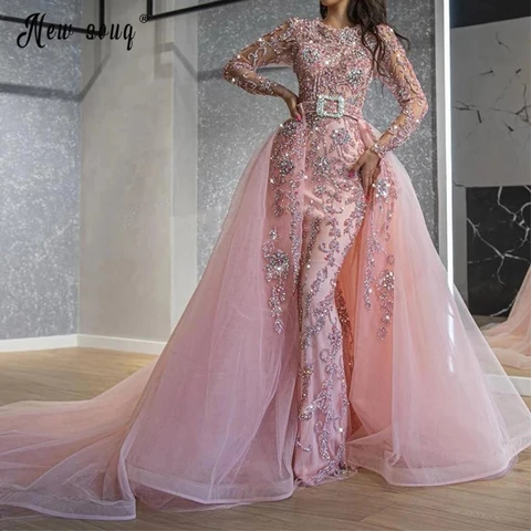Женское длинное вечернее платье с юбкой-годе, розовое платье в мусульманском стиле, расшитое бисером, платье для вечевечерние НКИ, 2022
