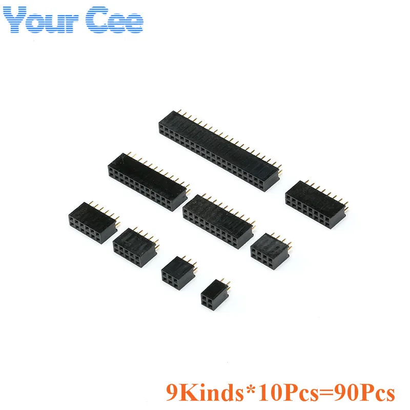 

9*10 pcs Double Row Pin Female Header Socket 2.54mm Pitch 2*2p 3p 4p 5p 6p 8p 10p 12p 20p Pin Connector kit