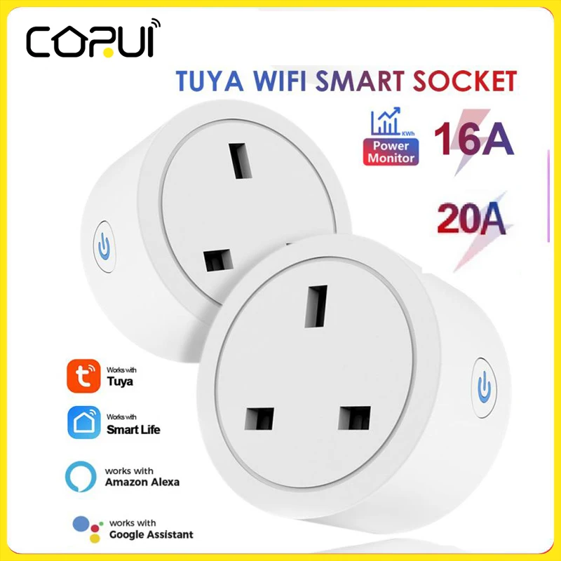 

CoRui TUYA Wifi 16/20A UK Smart Plug Mini Smart Socket Remote Vioce Group App Control Timing Smart Home Google Home Alexa
