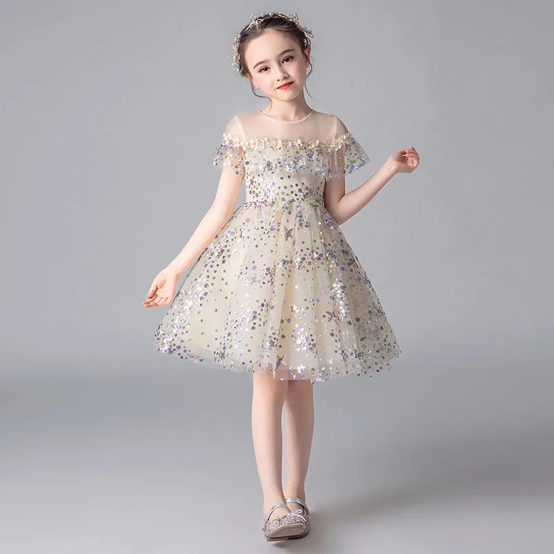 Flower girl's birthday flower fairy little princess dress Fashionable children's piano performance dress host evening dress enlarge