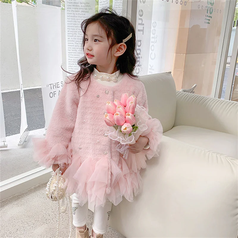 

Girls Coat Jacket Cotton Windbreak Snowsuit 2023 Sweet Winter Autumn Faux Fur Outwear Children's Clothing