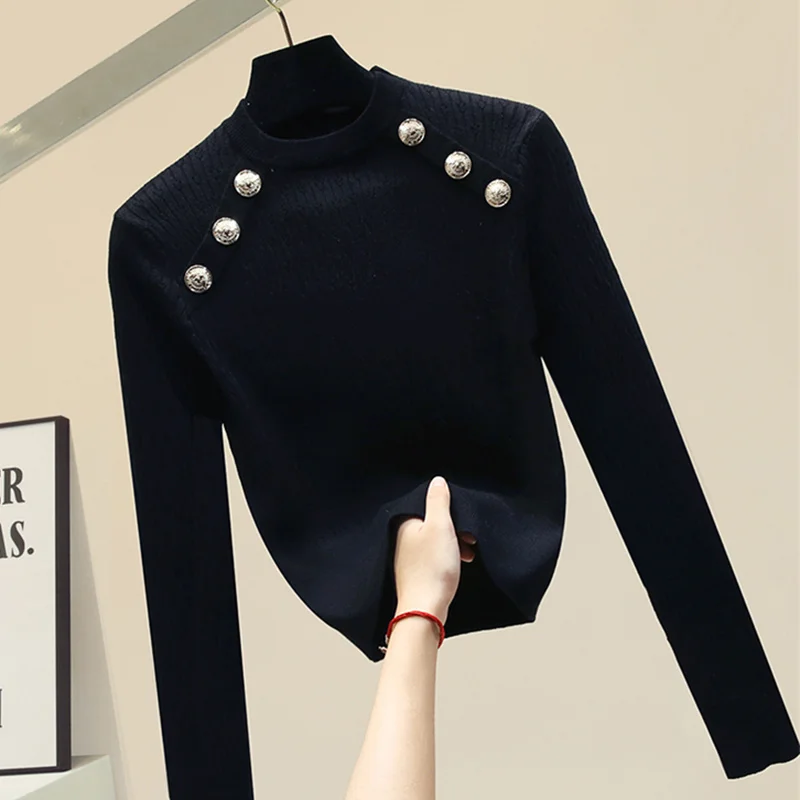 

Горячая Распродажа пуловер, 2023 Блестящий укороченный свитер, женские джемперы на пуговицах, зимние вязаные свитера, Топ с длинным рукавом, ж...