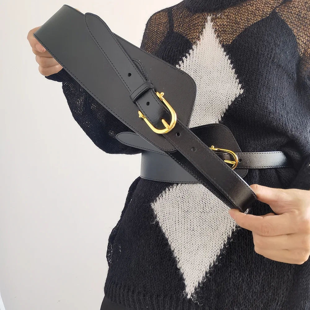 

Autumn and Winter New Waist Cover Women's Vintage Black Adjustable Wide Belt with Coat, Sweater Belt, Japanese and Korean Style