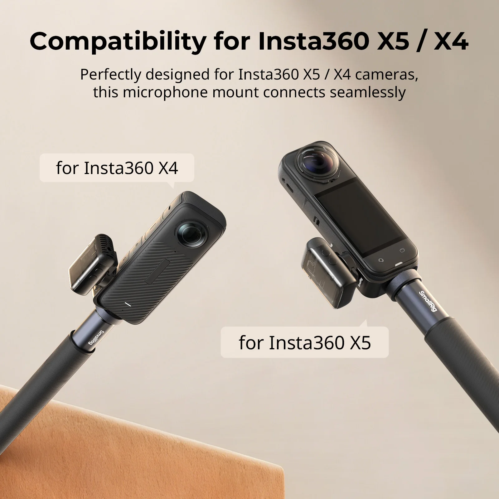 Фото Поддержка крепления SmallRig для холодного башмака для Insta360 X4/X5 для передатчика DJI Mic 3, 360° °   Съемка с помощью аудиокабеля-адаптера-5825 №3