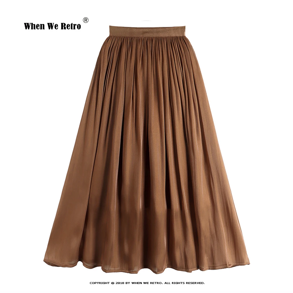 

2022 Elegant Summer New Elastic High Waist Skirt VD3032 Black White Coffee Swing A Line Long Skirts for Women