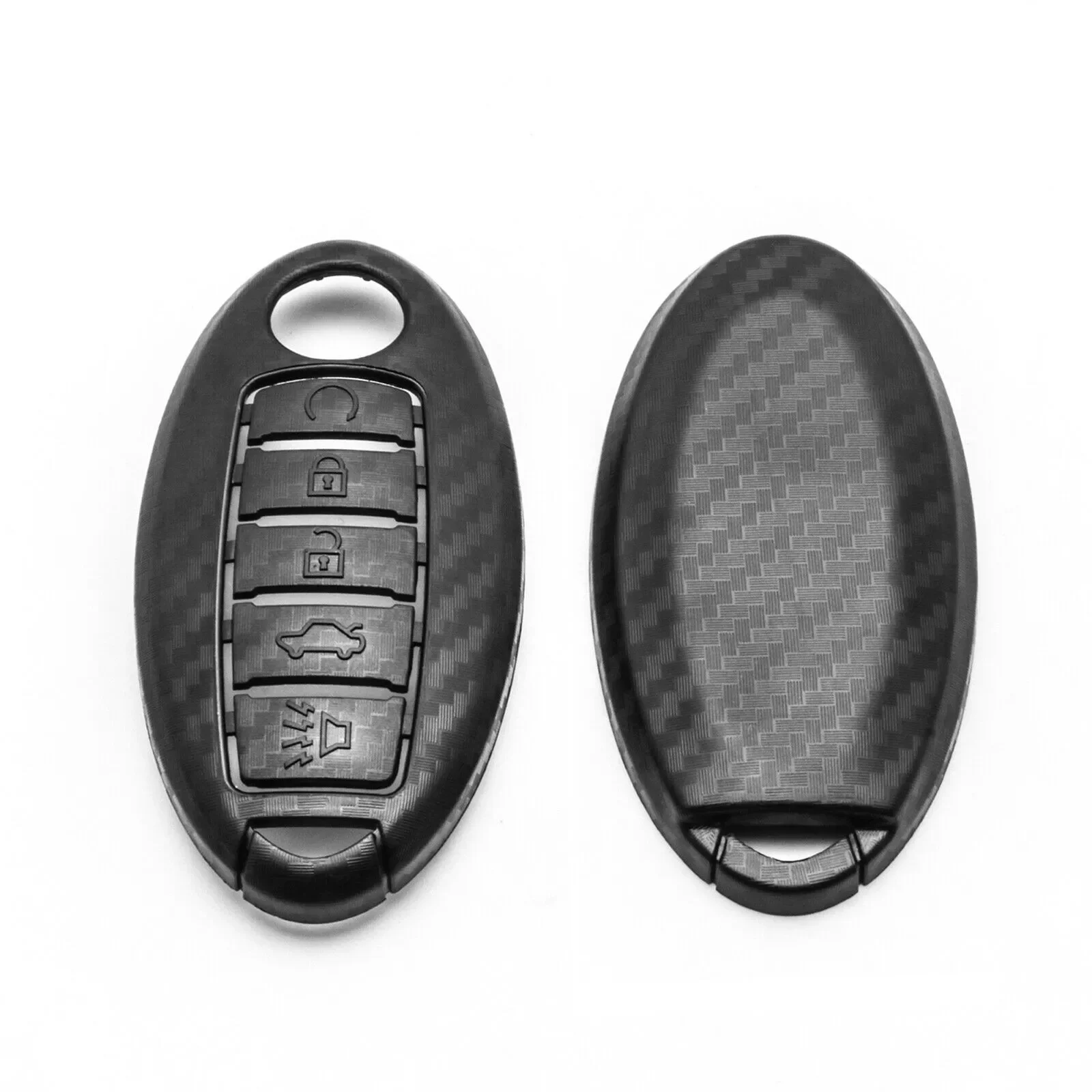 

Black Car Key Case Style Smart Carbon Fiber Case Holder Fob Cover