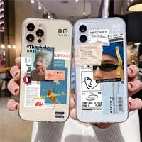 funny fashion art label clear phone case for iphone 12 13 mini 11 pro xs max x xr 7 8 6 6s plus se 2020 lens protection cover