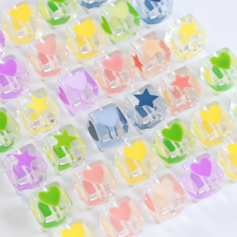 

10pcs Square Oil Dripping Star Love Mobile Phone Chain Acrylic Bead Loose Beads DIY Material Hair Rope Jewelry Accessories