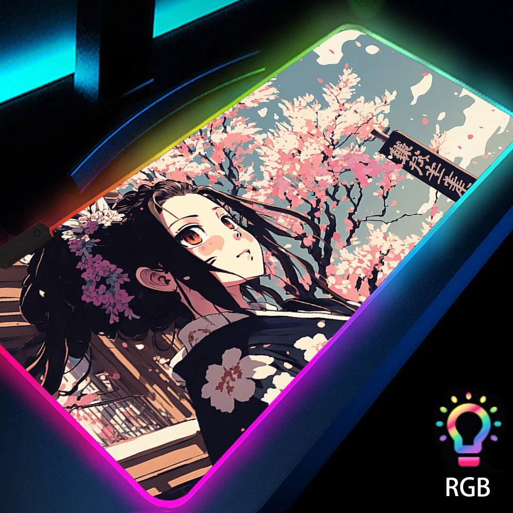 

Sakura Girl Cute Mousepad High Definition Romance LED Backlit Mat Gaming Mouse for Computer Gamer Rgb Pad Mouse Luminous Deskmat