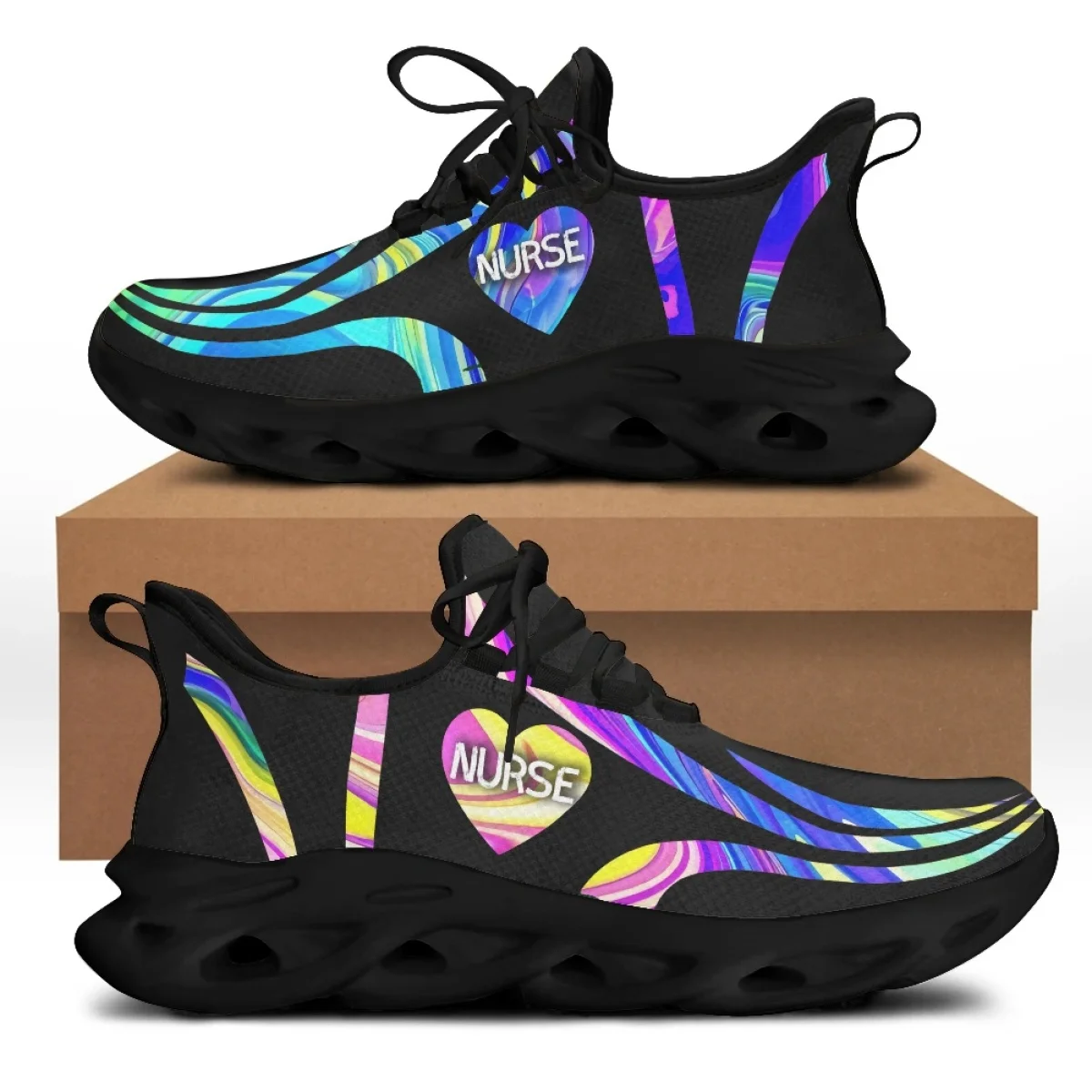 Casual Sneakers Nursing Paintting Fancy Color Strape Air Basketball Tennis Lace-up Male Student Footwear