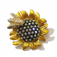 exquisite design gold bee on sunflower brooch pin with ab accent vintage collar lightweight coat suit hat bag garden jewelry